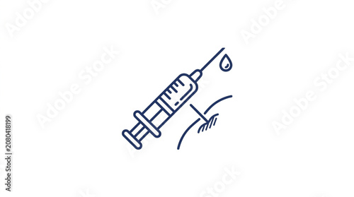 Tableau sur toile Medical syringe with needle and drop of liquid injecting into skin