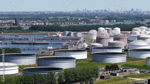 Oil storage terminals at the Europoort port, Maasvlakte Rotterdam Aerial