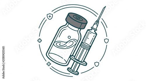 Medical syringe and vial illustration for vaccination.