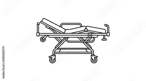 Medical Stretcher Illustration with Wheels and Adjustable Backrest.