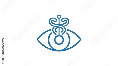 Medical symbol of caduceus over an eye icon.