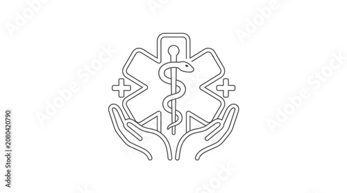 Medical symbol of life with hands and crosses.