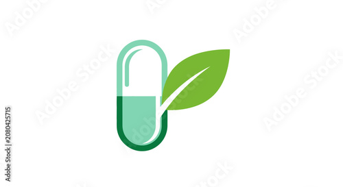 Natural Remedy Illustration: Combining Leaf and Capsule to Symbolize Healthy Treatments Solution
