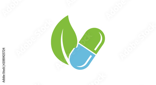 Natural Remedy Illustration With Leaf and Capsule Medical Symbol Design Concept