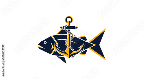 Nautical Fish Emblem With A Golden Anchor Symbolizing Maritime Heritage And Adventure