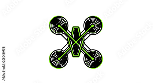 Modern Drone Abstract Design: Green and Black Icon Illustrating Aerial Technology