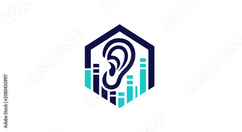 Modern Ear Logo Design Incorporating Sound Waves And Geometric Shape Visuals