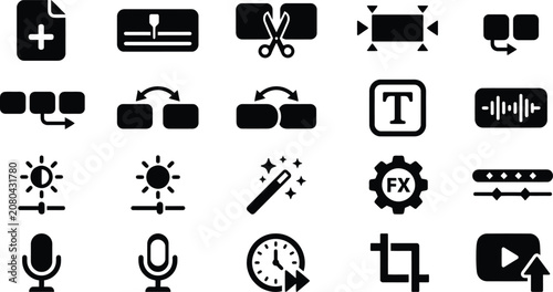 Modern flat icons set for media editing