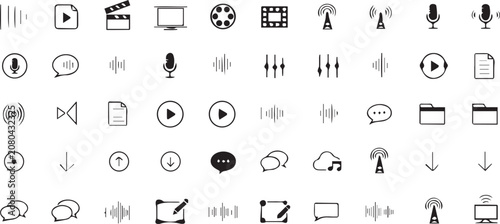 Modern Media Audio Video and Sound Outline Icons Collection