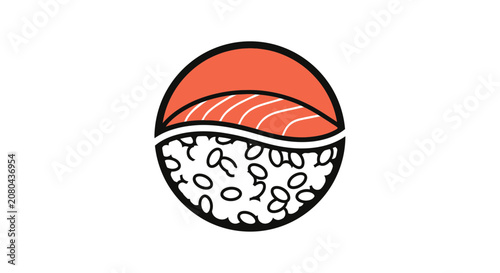 Minimalistic Sushi Vector Illustration Depicting Salmon and Rice in a Circular Shape