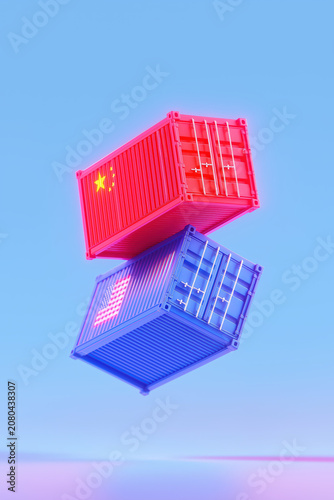 Two metal containers tilt and balance midair forming a striking color contrast portrait