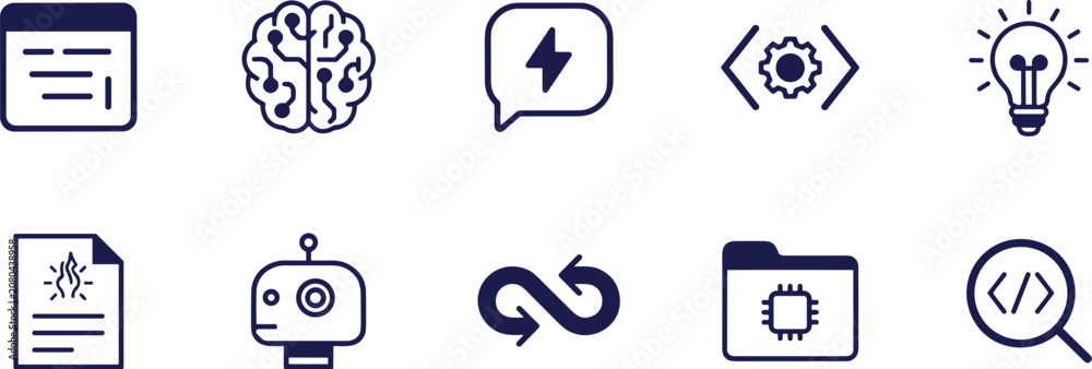 Fototapeta premium Collection of technology and artificial intelligence related icons in a grid layout