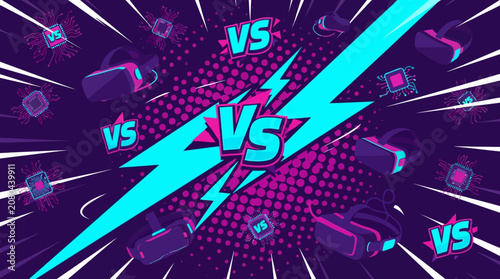 Photos A graphic illustration depicts a vibrant competition scene with lightning and Vs symbols
