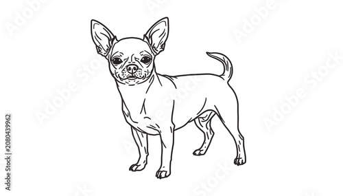 Chihuahua dog in bold line art on white background standing
