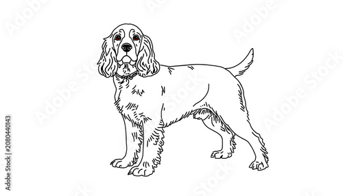 Cocker Spaniel dog in bold line art on white background