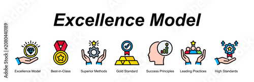 Excellence Model banner web icon vector illustration concept with an icon of business with icon of Excellence Model, Best-in-Class, Superior Methods, Gold Standard, Success Principles, Leading Prac.