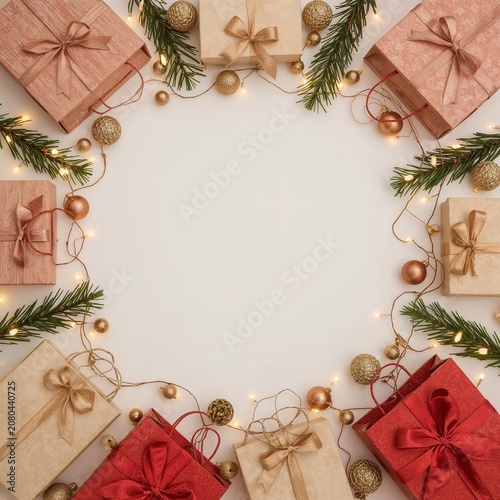 Holiday Gift Boxes Arranged With Decorations for Festive Celebrations in a Co...