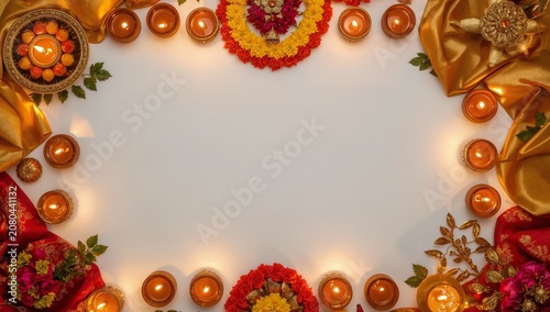 Celebration Setup With Candles and Flowers for Festival in Bright Colors