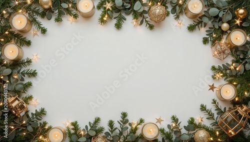 Festive Decorations With Candles and Greenery for Holiday Celebrations Placed...