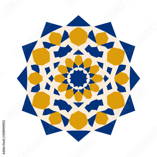 Blue and Gold Geometric Mandala Pattern Vector