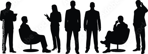Business People Silhouettes In Various Poses And Activities group team