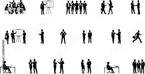 Business Meeting and Collaboration Icons in Silhouette collection professionals