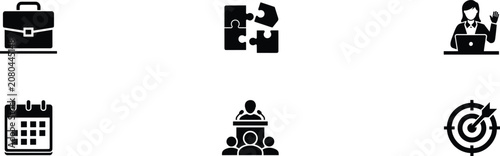 Business Icons Illustrating Work Collaboration And Achievement briefcase portfolio