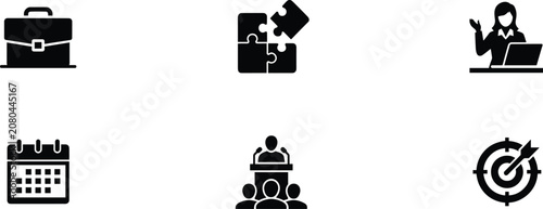 Business Icons Illustrating Work Collaboration And Achievement briefcase portfolio