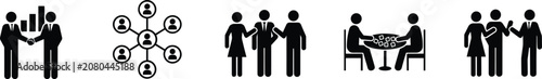 Business Icons Depicting Handshake Networking Meeting And Discussion deal agreement