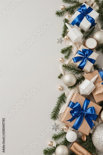 Colorful Gift Boxes and Ornaments Arranged on a Light Background for Holiday ...