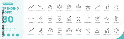 Foto trending and hot topic icon line style viral social media editable stroke vector