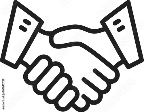 Handshake icon, business partnership symbol, agreement illustration, black line art