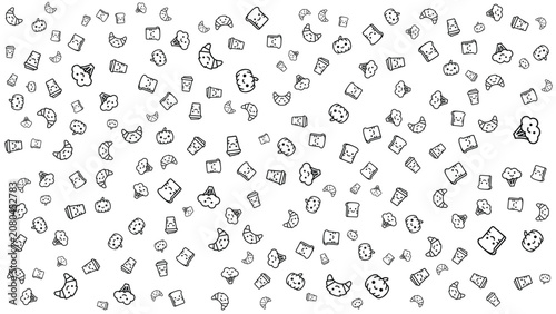 Many small food icons and objects on white background