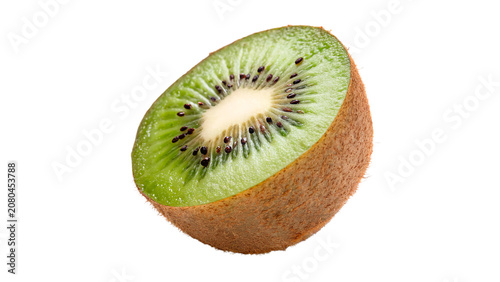 Fotografie Single fresh ripe green kiwi fruit cut in half isolated on transparent backgroun