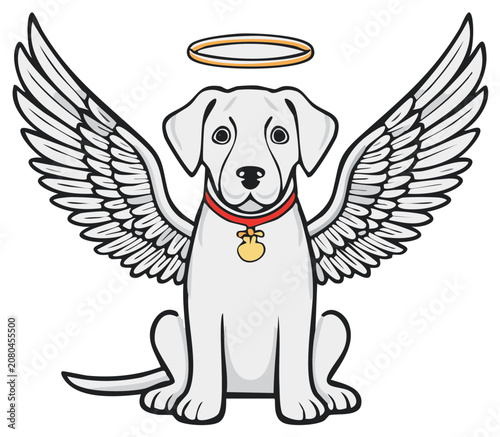 Sweet Angel Dog Sitting with Wings and Halo Cherished Pet Memorial Illustration