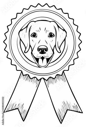 Labrador Dog Breed Inside an Award Ribbon Line Art Icon Pet Victory