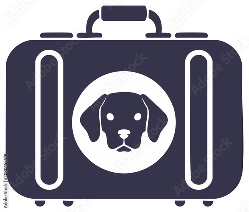 Pet friendly travel concept icon with a dog head on a suitcase for vacation
