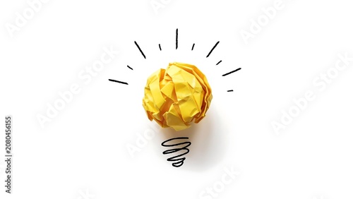 Creative Idea Concept with Crumpled Paper Light Bulb.