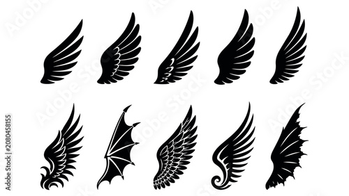 Obraz na płótnie Vector illustration of various wing designs angel bat and fantasy wings