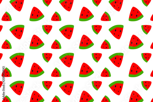 Seamless pattern of cute watermelon slices on white background vector illustration