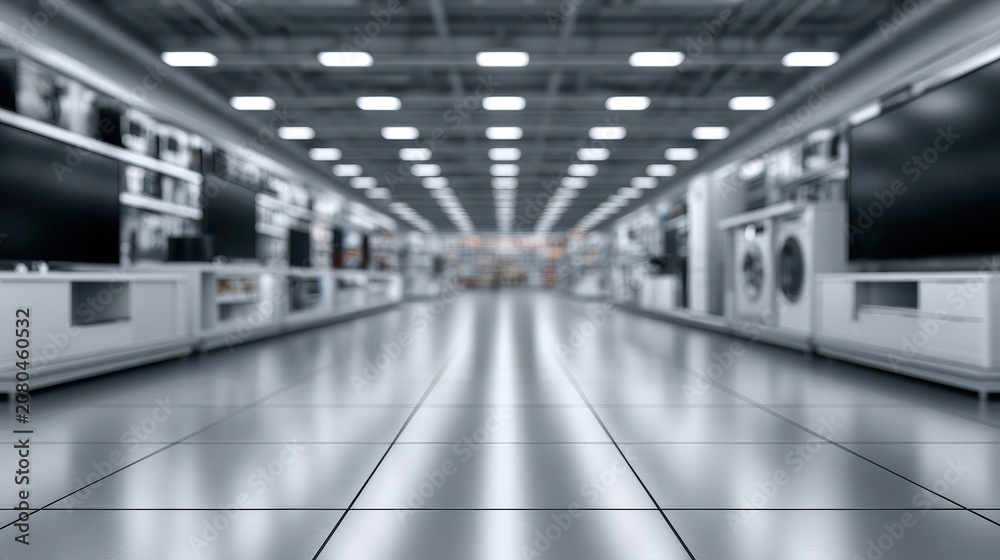 Fototapeta premium Blurred electronics retail store aisle