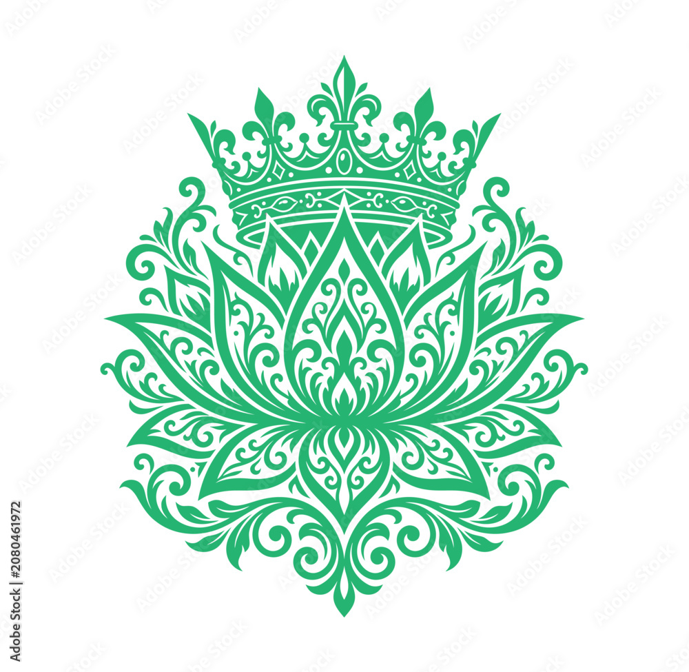 Fototapeta premium Royal crown and lotus flower decorative ornament with ornament filigree symmetrical botanical decorative majestic isolated minimalist composition decoration wallpaper backdrop illustration