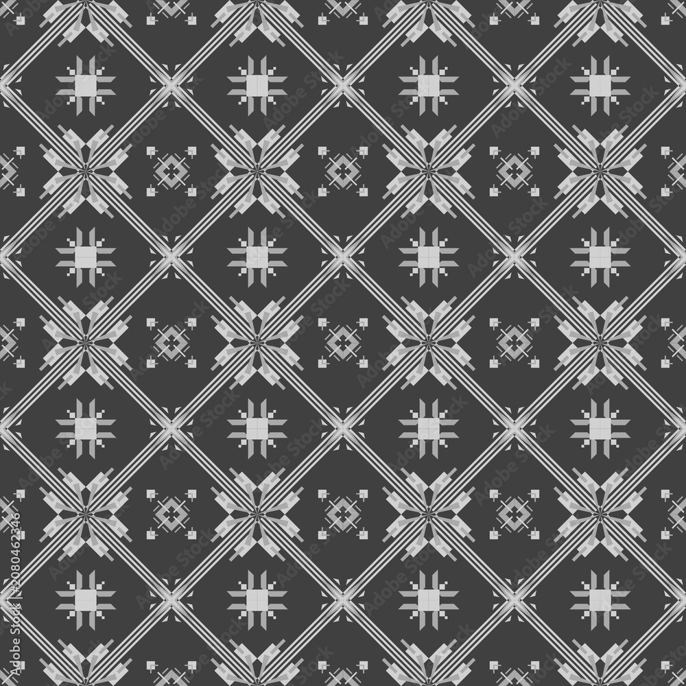 Fototapeta premium Seamless intricate monochrome tribal geometric block cross pattern
