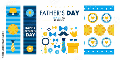 Fotografie Father s Day Collection Floral ornaments ties and gift box vector illustration