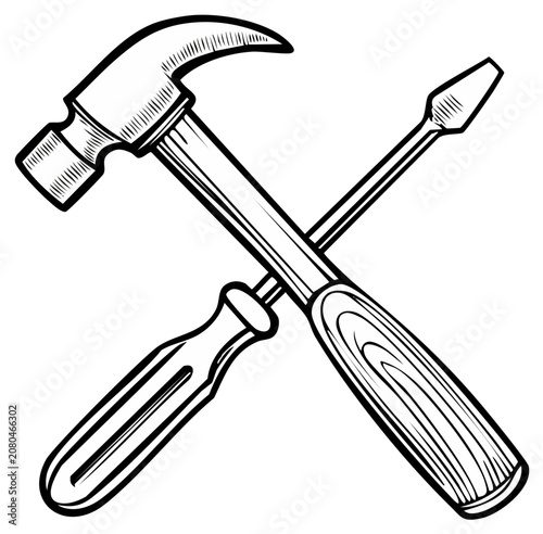 Crossed hammer and screwdriver tools illustration