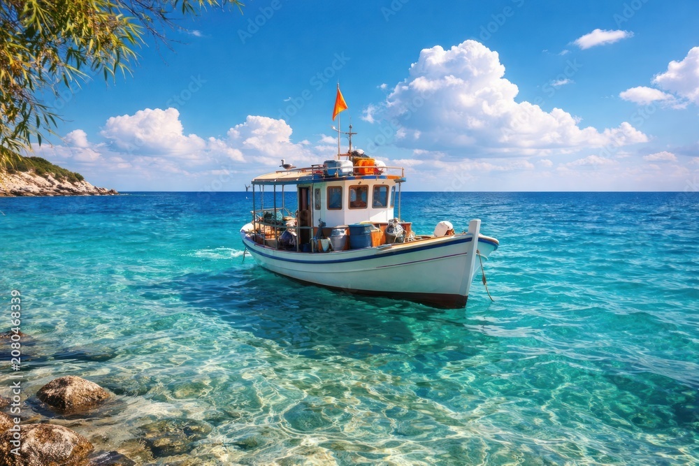 Obraz premium Serene boat on turquoise waters