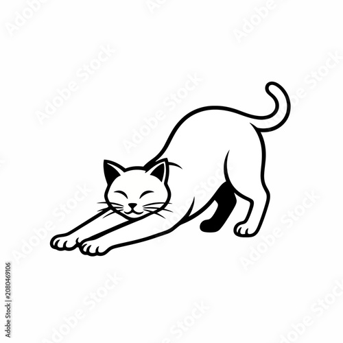 Cute cat stretching its body in a simple line drawing