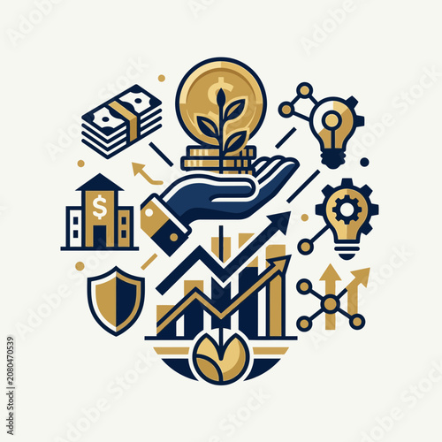 Strategic Financial Growth And Business Innovation Icons Arrangement