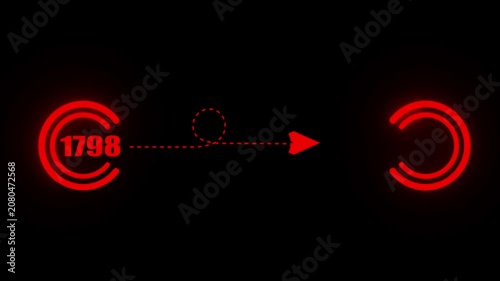 Digital timeline transition animation with red glowing Hud and year counter 1798 to 2027 interface,4k video.