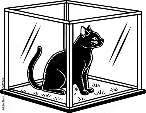 Photography Black cat inside a glass box silhouette vector illustration